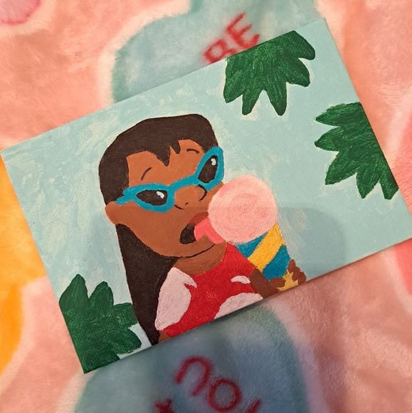 4/$15 🌻 Lilo & Stitch - Lilo Licking Snow Cone Acrylic Canvas Postcard Painting - Picture 2 of 4